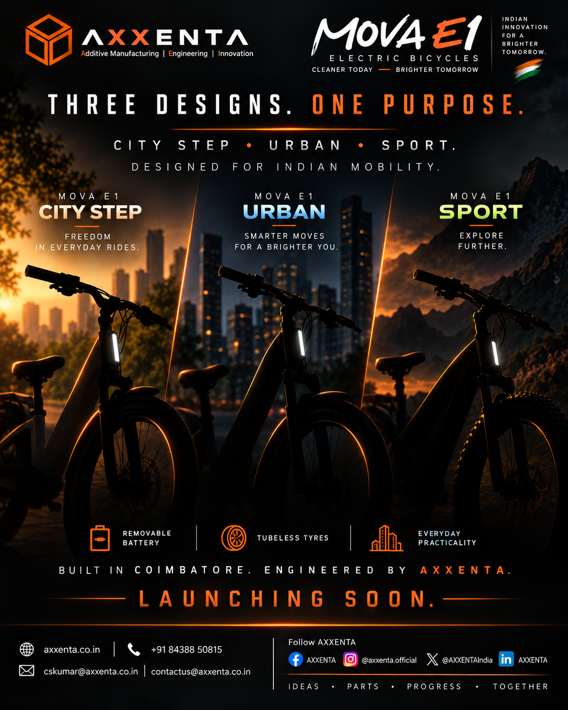 MOVA E1 City Step, Urban and Sport electric bicycle family
